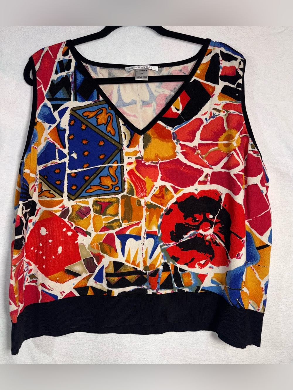 Vintage Peter Nygard Abstract Mosaic Stain Glass V-Neck Tank Top Size 3X